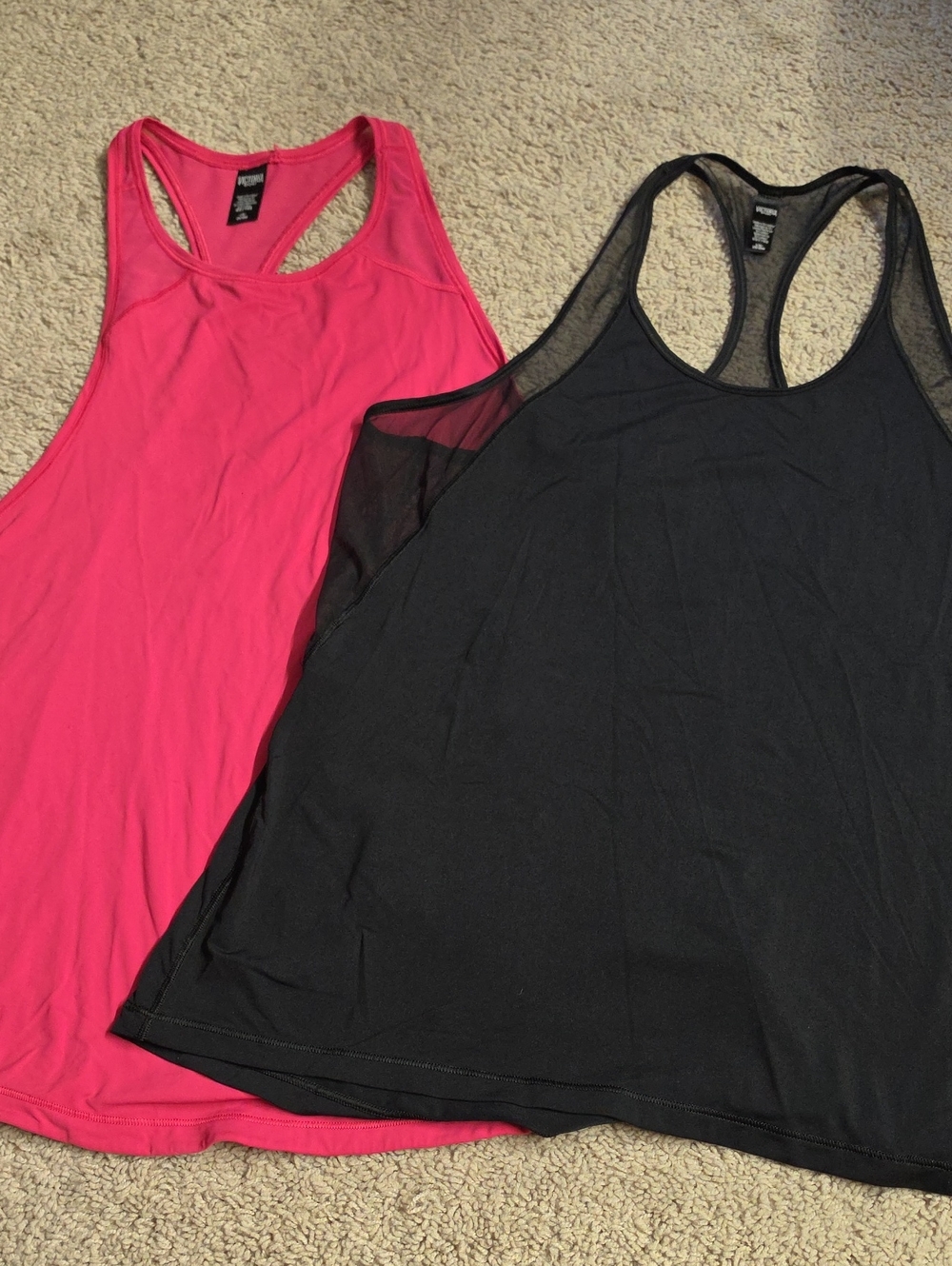 Victoria's Secret Hot Pink and Black Racerback Tank Tops With Mesh Sz L
